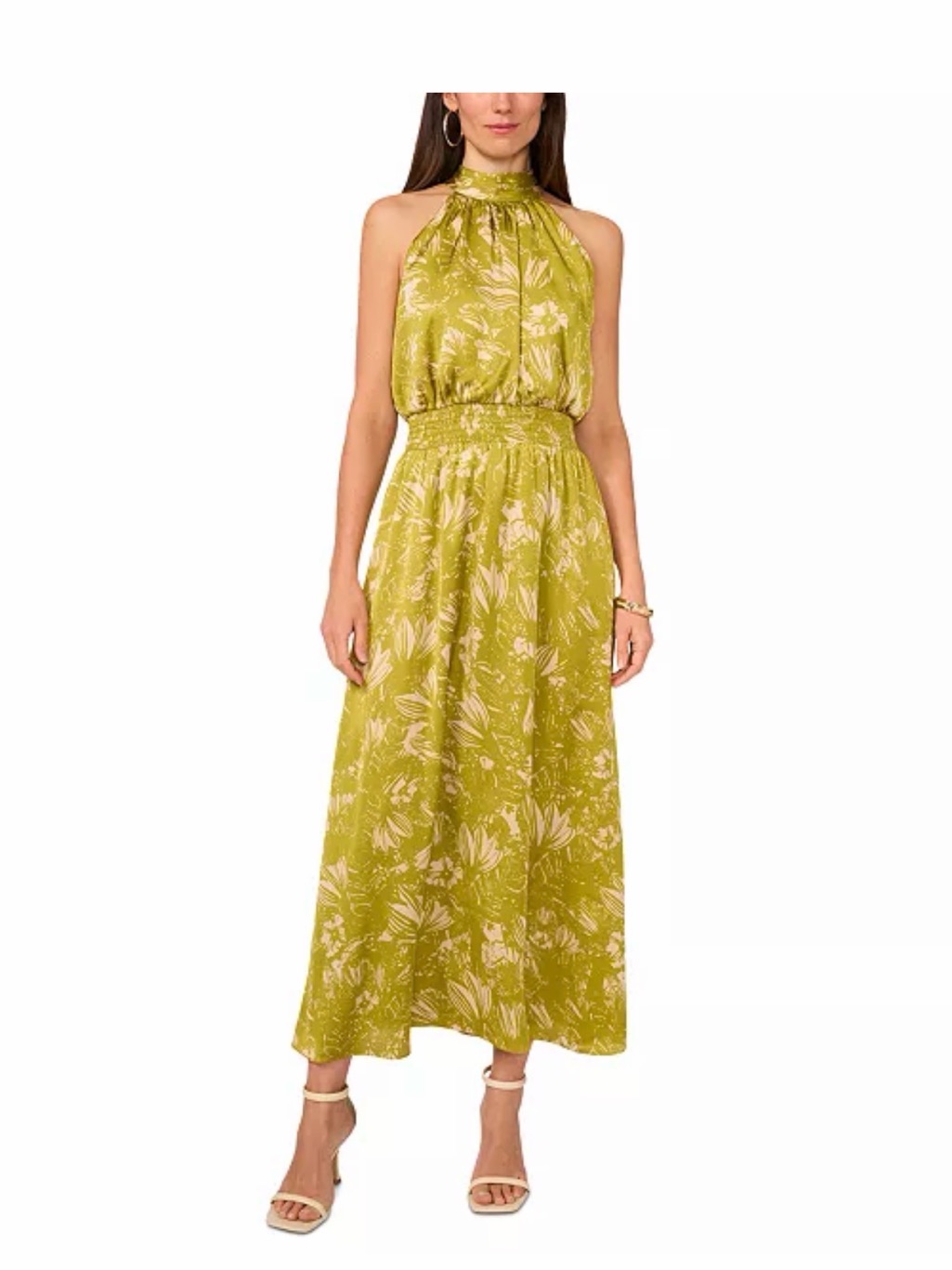 Vince Camuto Halter Maxi Dress In Olive Green Floral